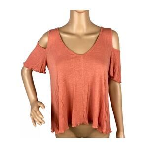 Free People Orange Short Sleeve Cold Shoulder Shirt Womens Pullover Size Small